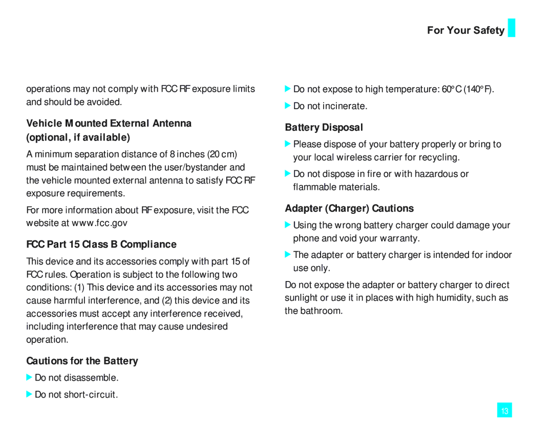 LG Electronics 2000 manual Vehicle Mounted External Antenna optional, if available, FCC Part 15 Class B Compliance 