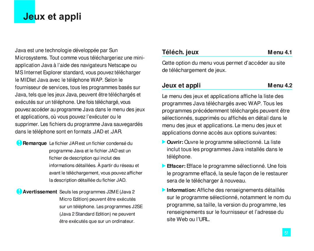 LG Electronics 2000 manual Jeux et appli, Téléch. jeux 