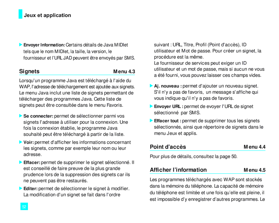 LG Electronics 2000 manual Afficher l’information, Jeux et application, Pour plus de détails, consultez la 