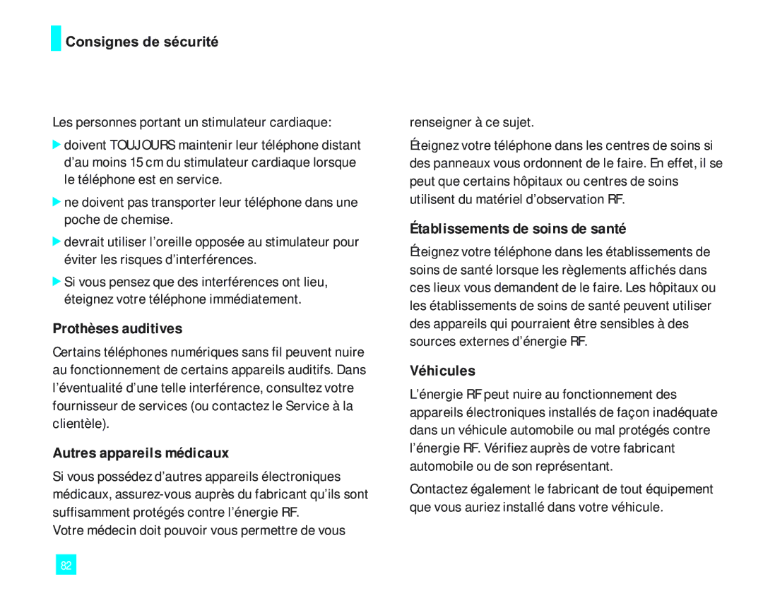 LG Electronics 2000 manual Prothèses auditives, Autres appareils médicaux, Établissements de soins de santé, Véhicules 