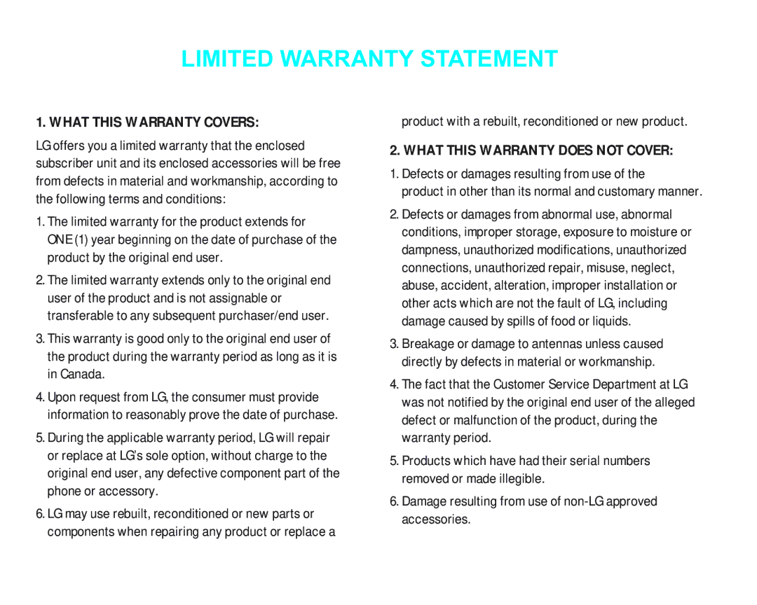 LG Electronics 2000 manual Limited Warranty Statement, Product with a rebuilt, reconditioned or new product 