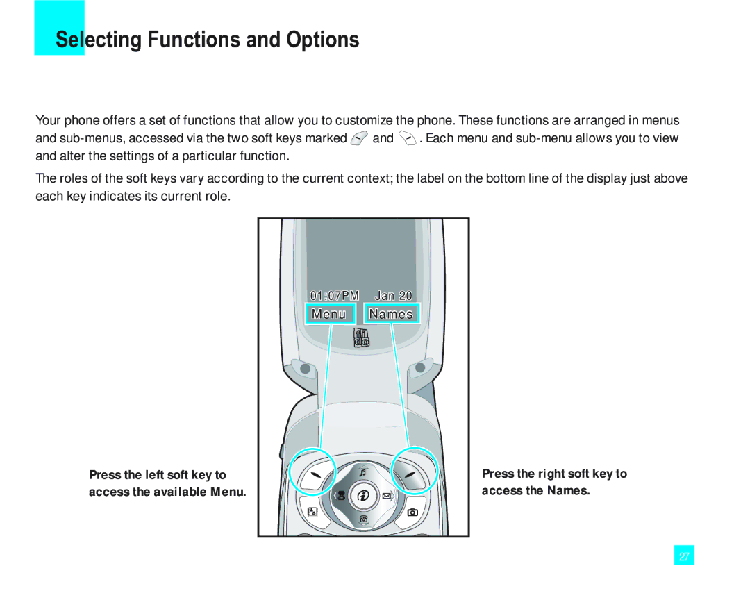 LG Electronics 2000 manual Selecting Functions and Options 