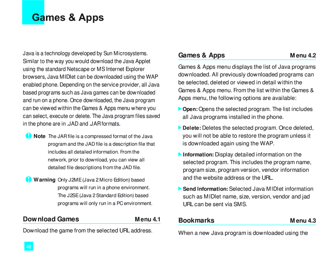 LG Electronics 2000 manual Games & Apps, Download Games, Download the game from the selected URL address 