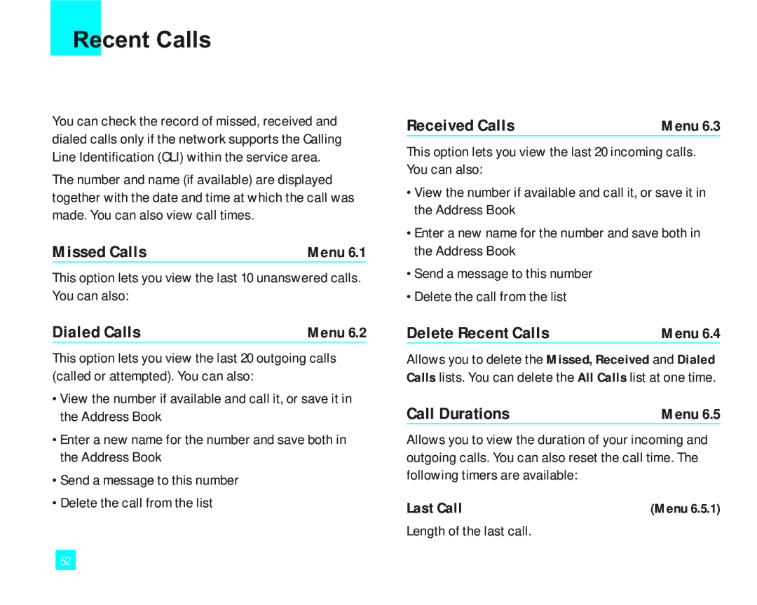 LG Electronics 2000 manual Recent Calls 