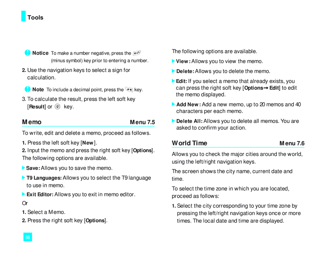 LG Electronics 2000 manual Memo, World Time 