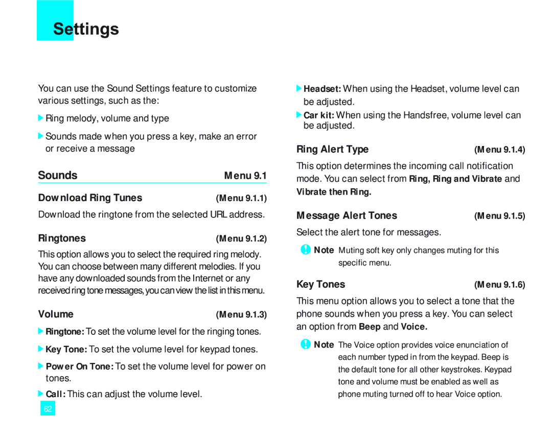 LG Electronics 2000 manual Settings, Sounds 