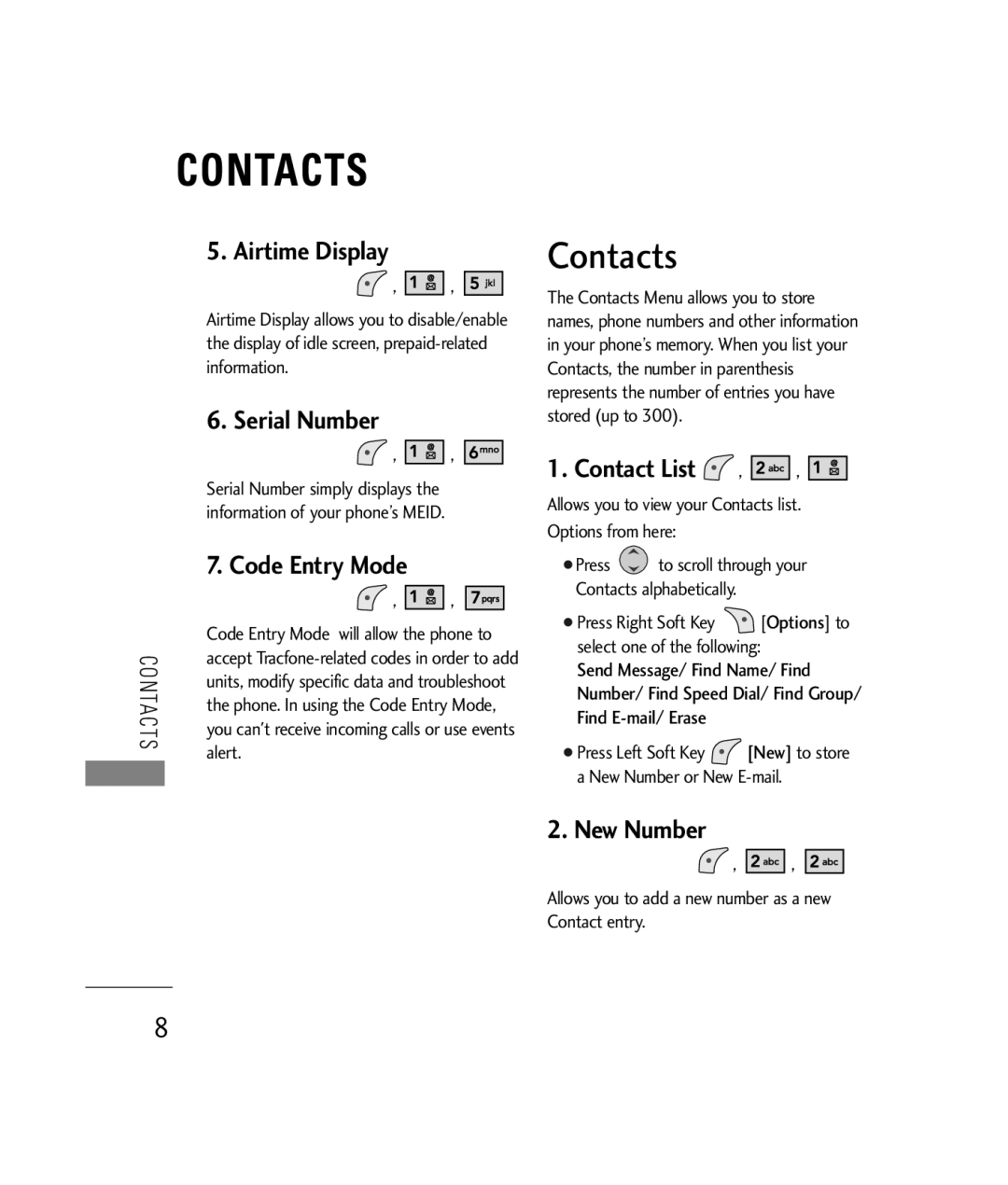 LG Electronics 200C manual Contacts 