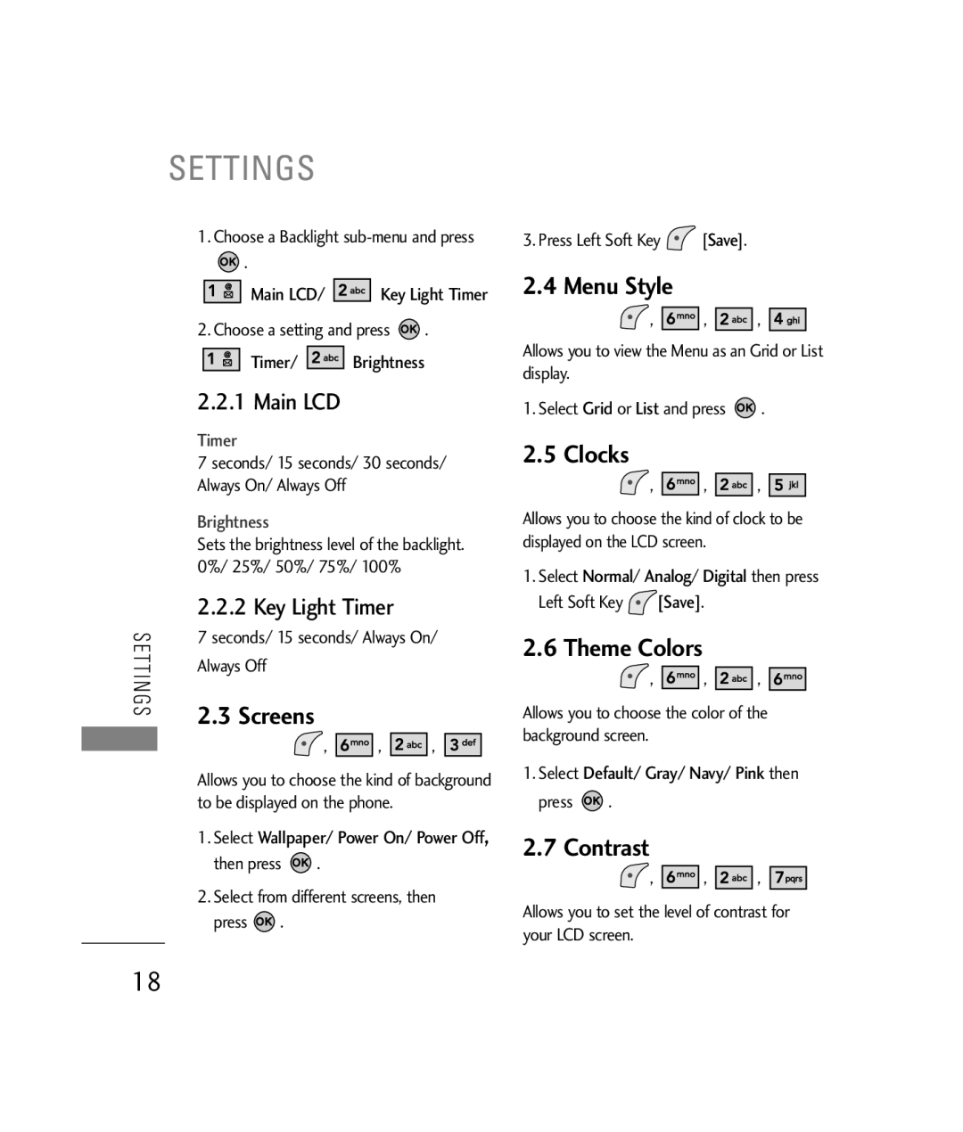 LG Electronics 200C manual Screens, Menu Style, Clocks, Theme Colors, Contrast 