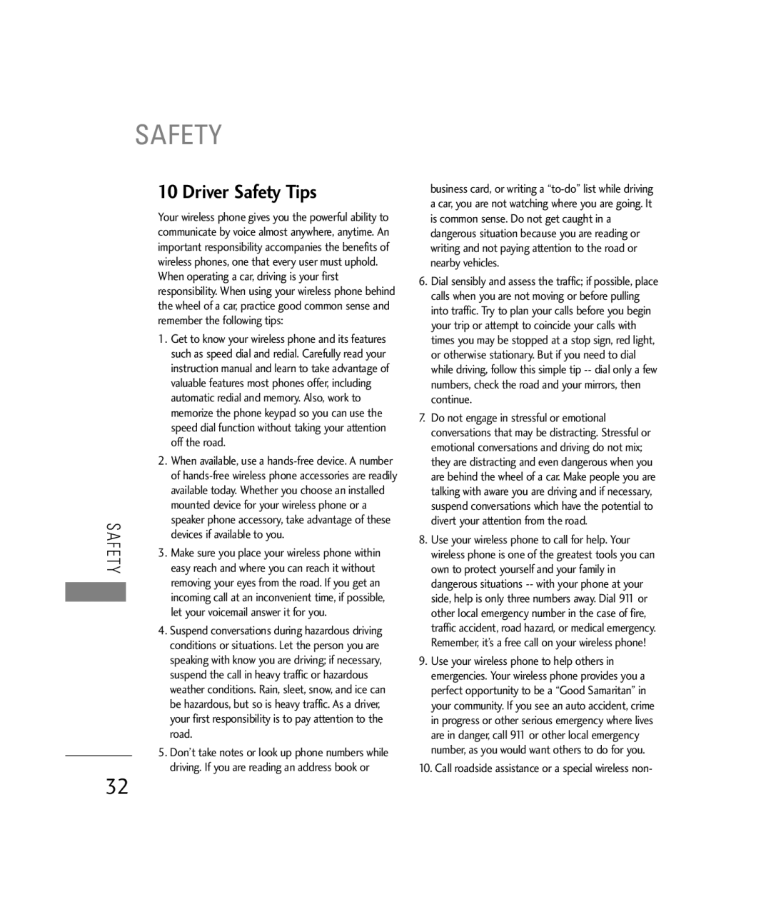 LG Electronics 200C manual Driver Safety Tips 