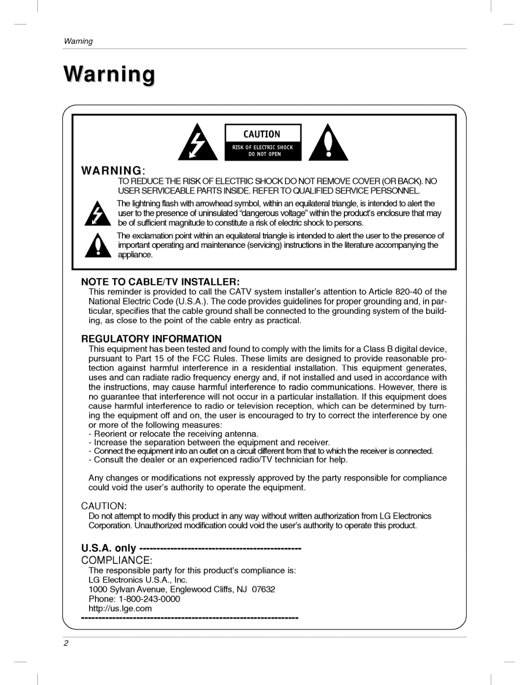 LG Electronics 200LC1R owner manual Rnlng 