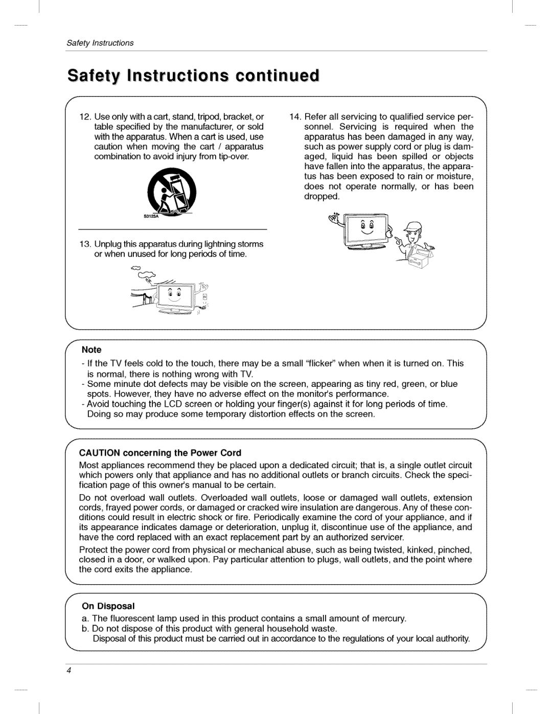 LG Electronics 200LC1R owner manual Safety Instructions 