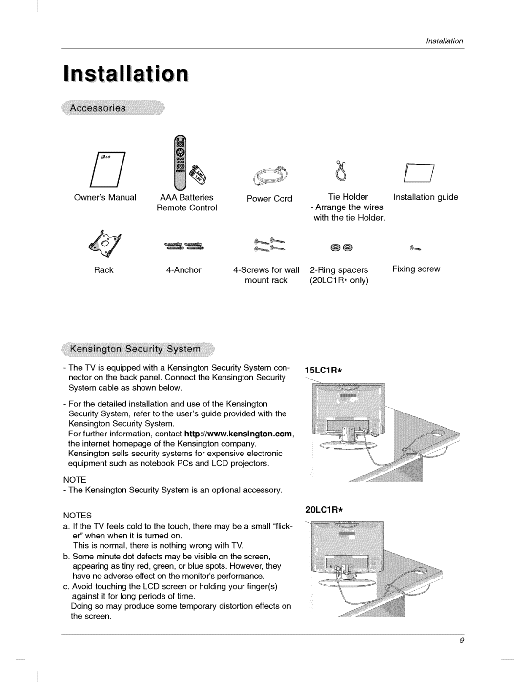 LG Electronics 200LC1R owner manual Installation, 20L01 R 