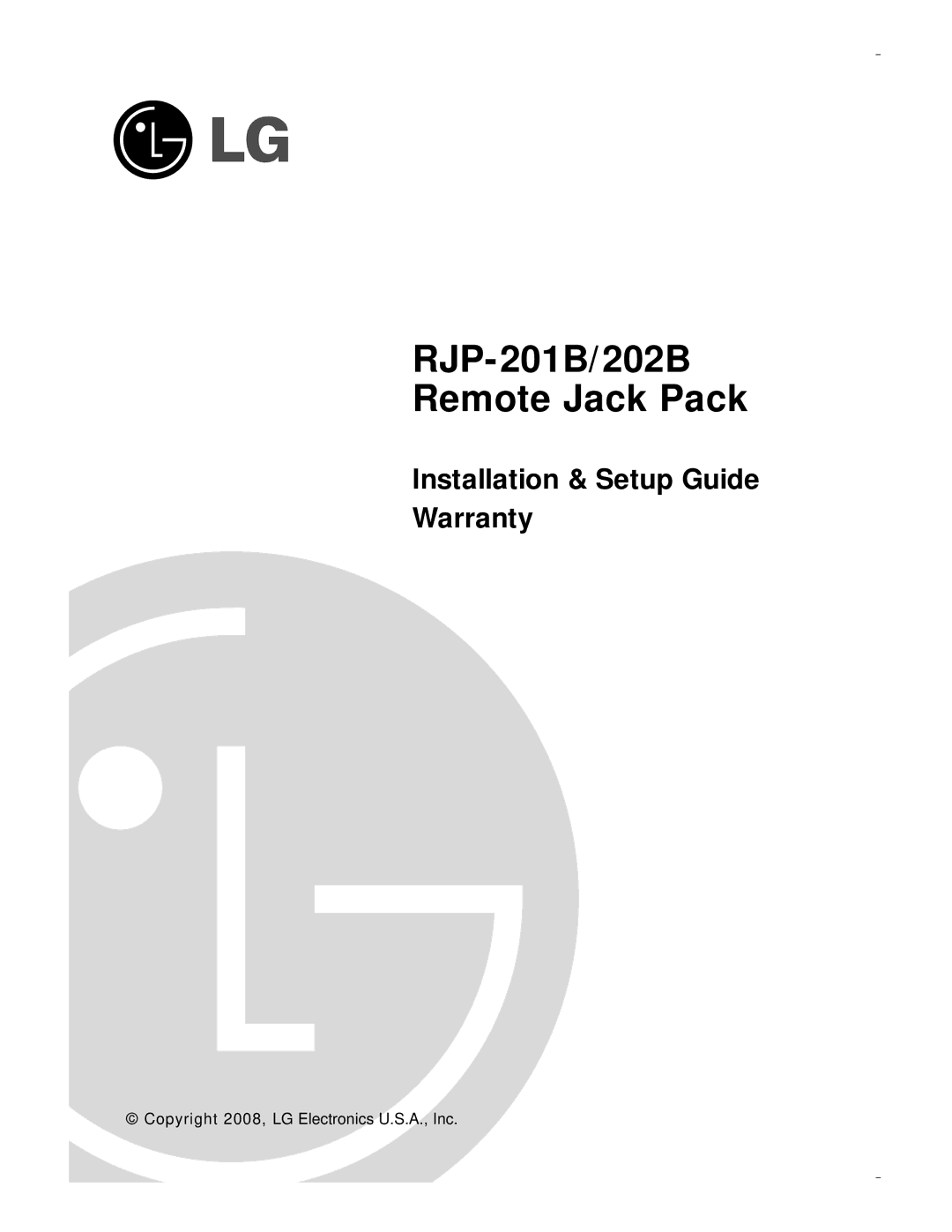 LG Electronics setup guide RJP-201B/202B Remote Jack Pack, Installation & Setup Guide Warranty 