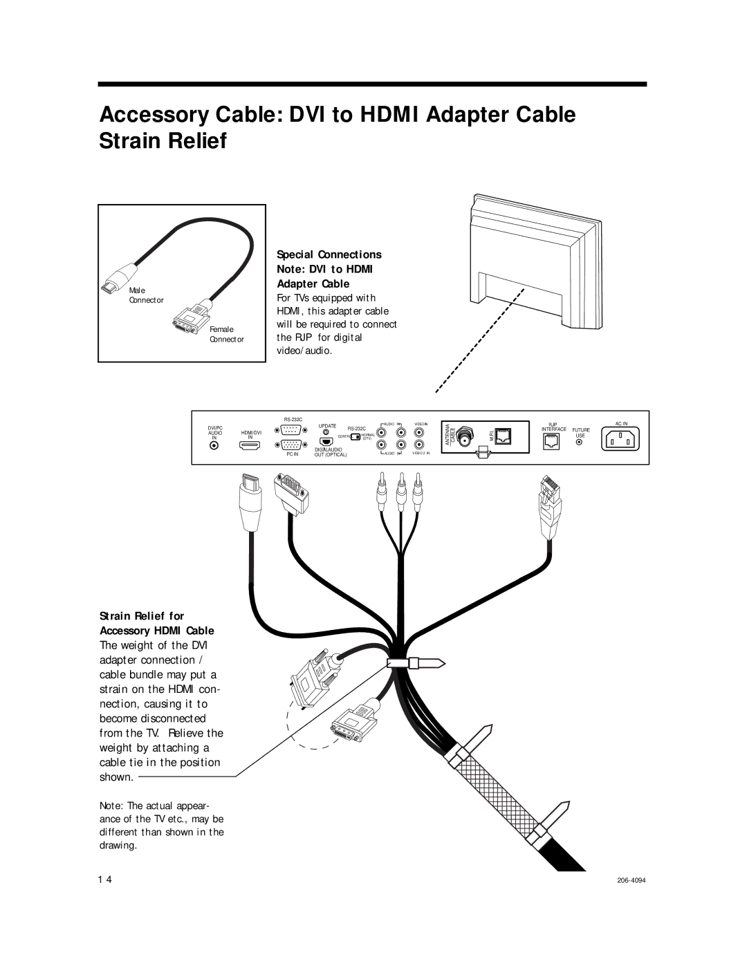 LG Electronics 202B, RJP-201B setup guide Accessory Cable DVI to Hdmi Adapter Cable Strain Relief 