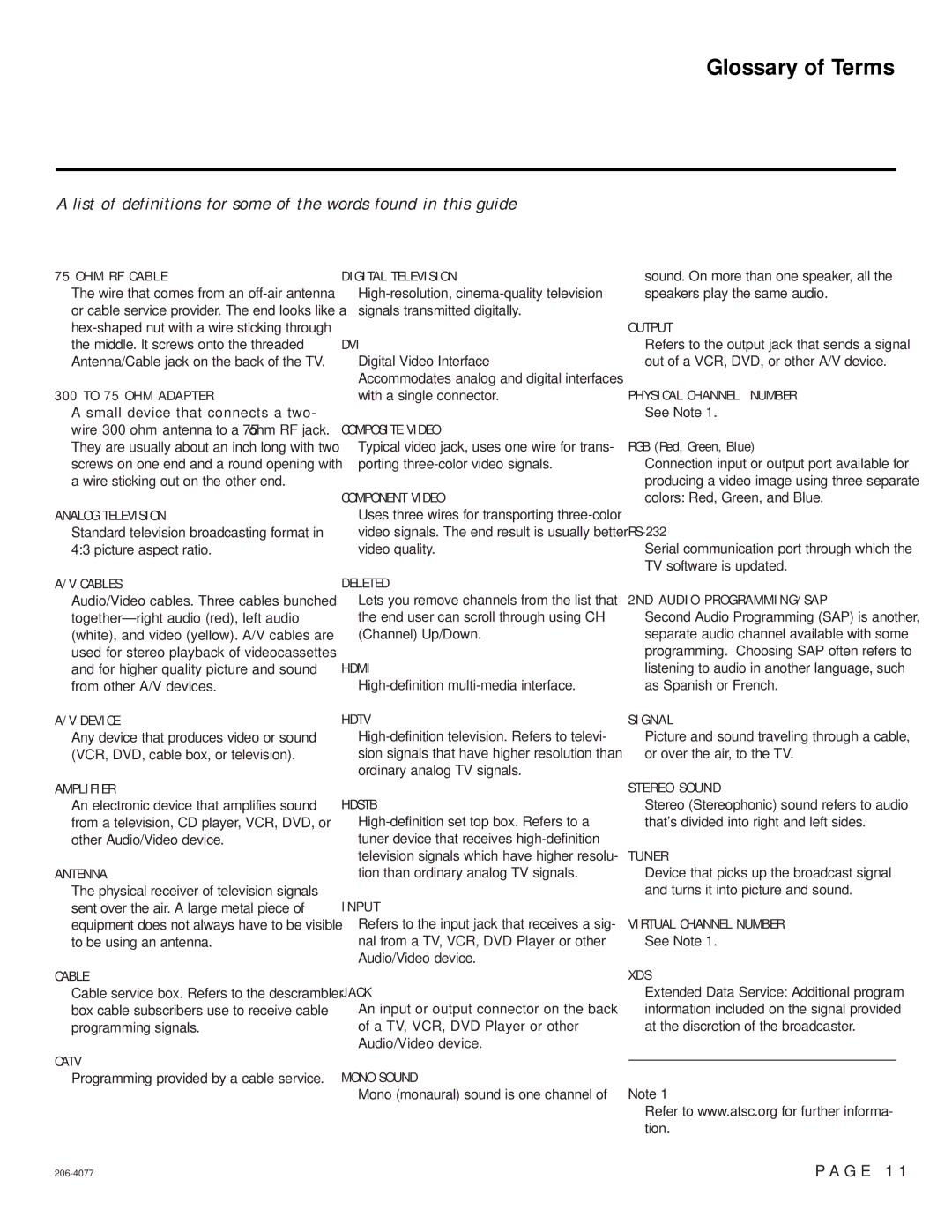 LG Electronics 206-4071 manual Glossary of Terms, OHM RF Cable 