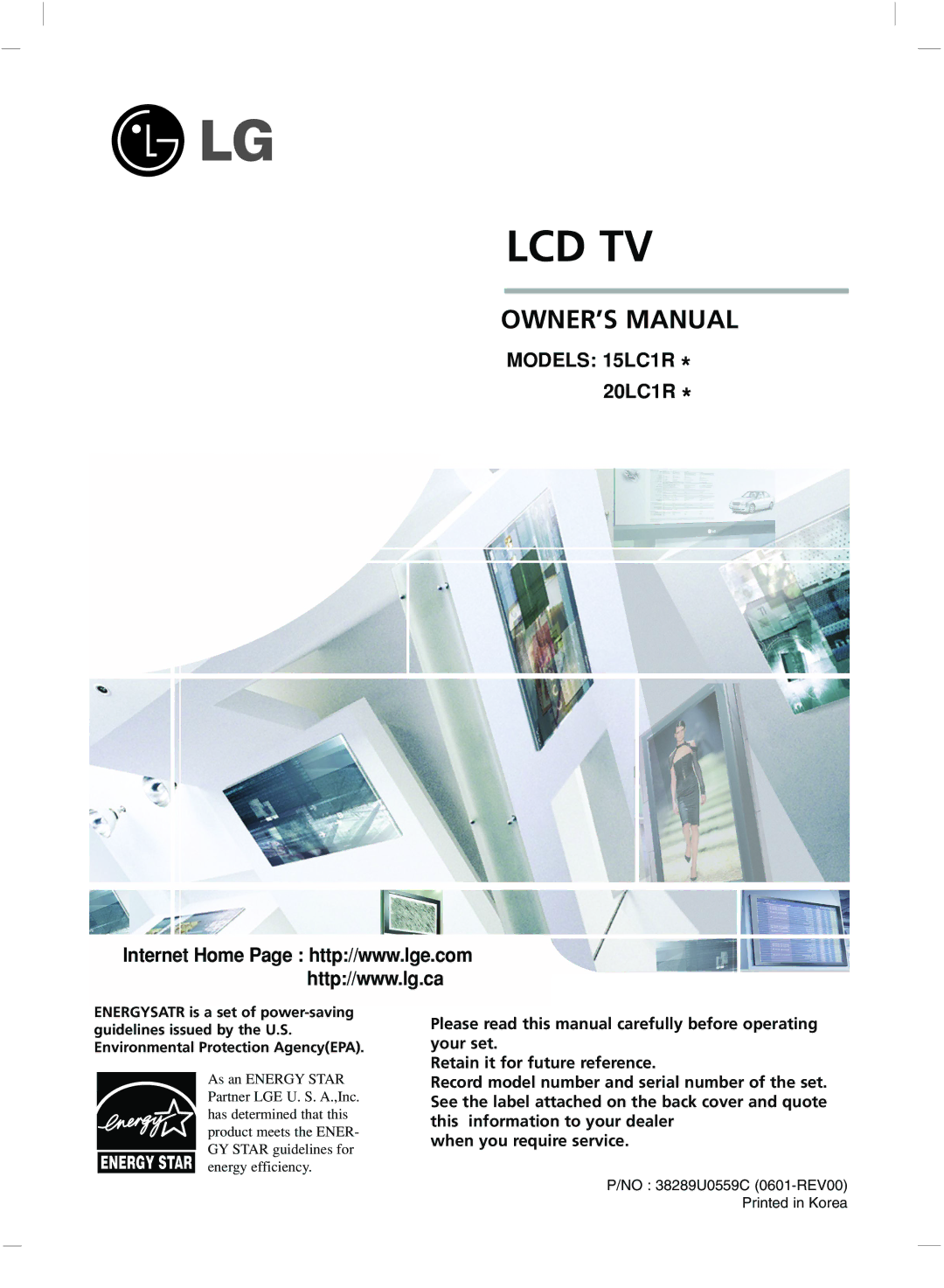 LG Electronics 15LC1R, 20LC1R owner manual Lcd Tv 