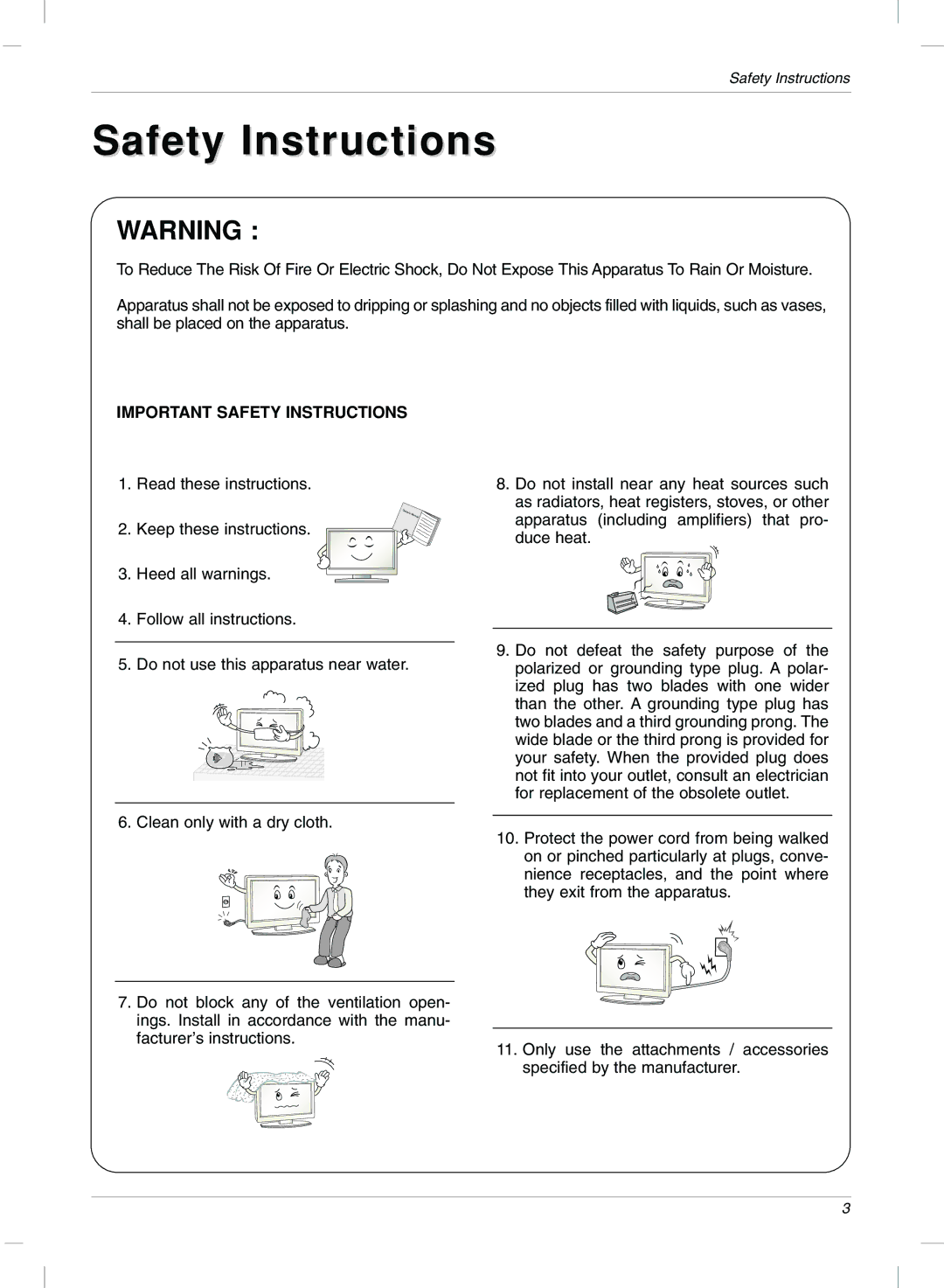 LG Electronics 15LC1R, 20LC1R owner manual Safety Instructions 