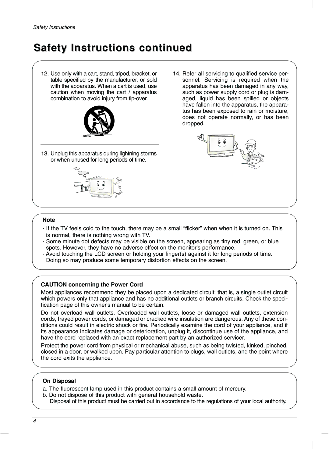 LG Electronics 20LC1R, 15LC1R owner manual Safety Instructions, On Disposal 