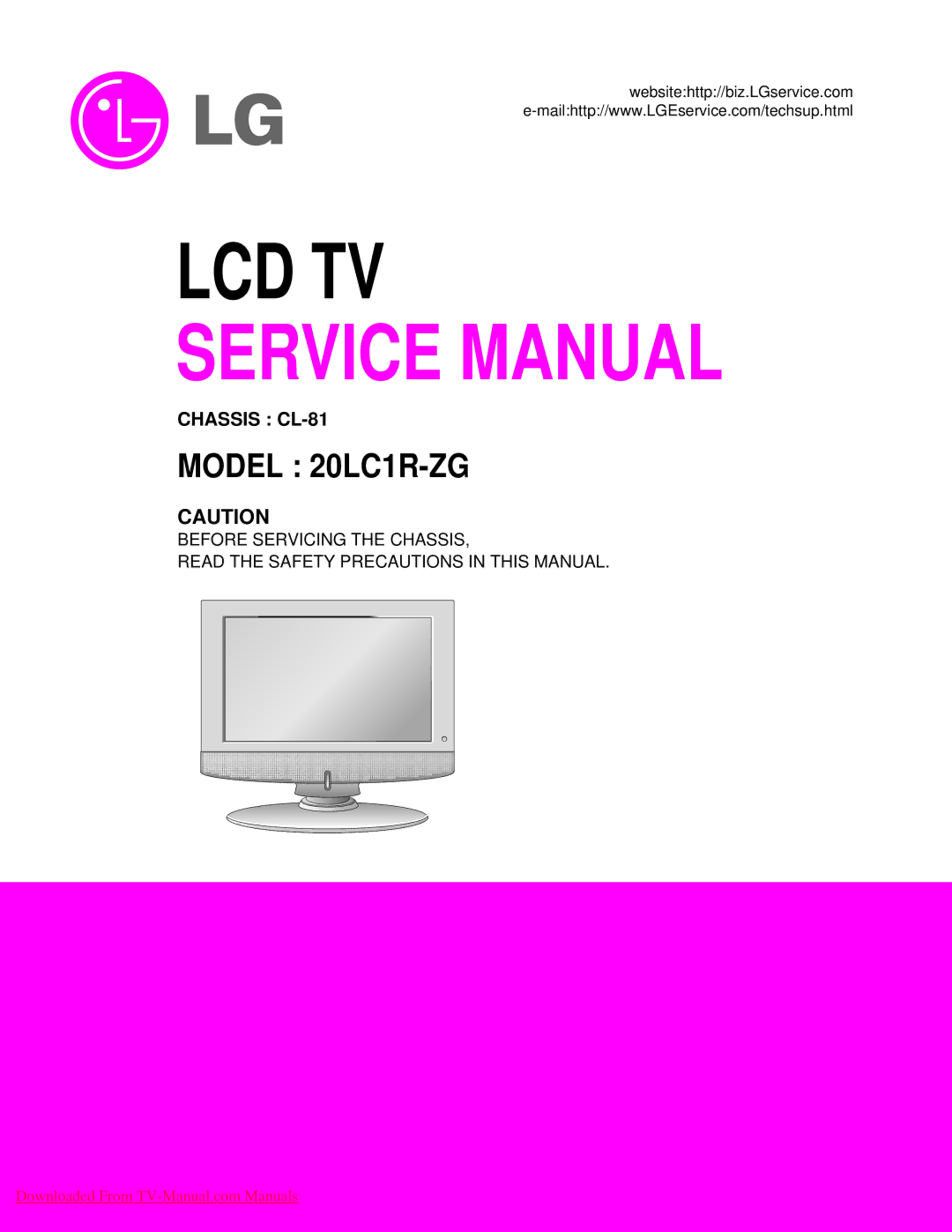 LG Electronics 20LC1R-ZG service manual Lcd Tv 