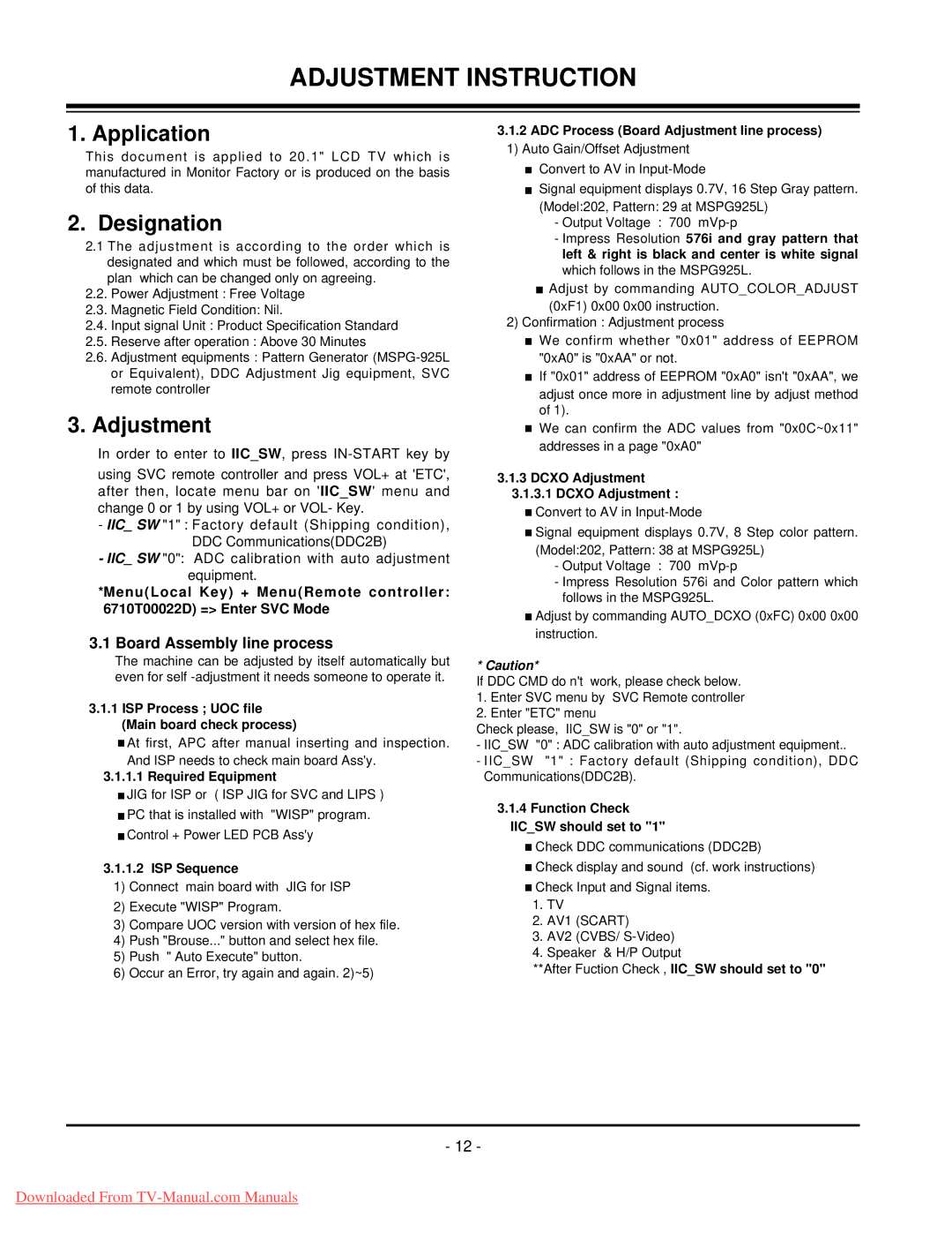 LG Electronics 20LC1R-ZG service manual Adjustment Instruction, Board Assembly line process 