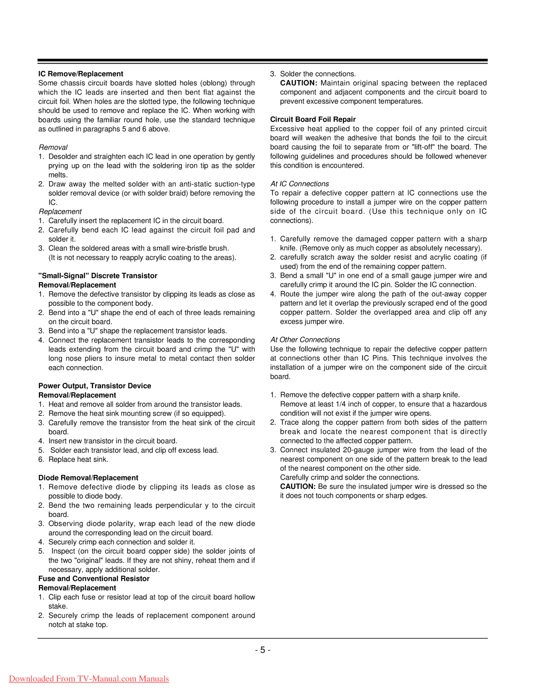 LG Electronics 20LC1R-ZG service manual IC Remove/Replacement, Small-Signal Discrete Transistor Removal/Replacement 