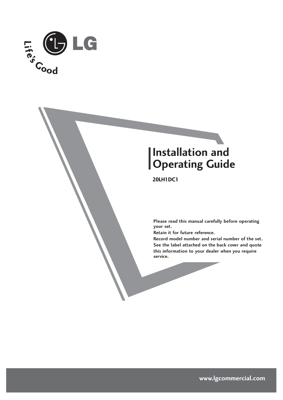 LG Electronics 20LH1DC1 manual Installation and Operating Guide 