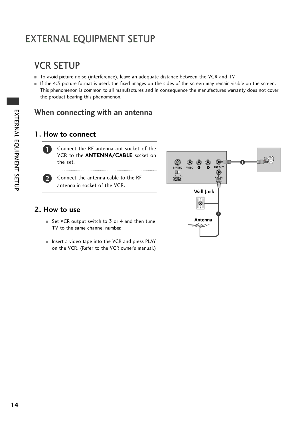 LG Electronics 20LH1DC1 manual VCR Setup, When connecting with an antenna 