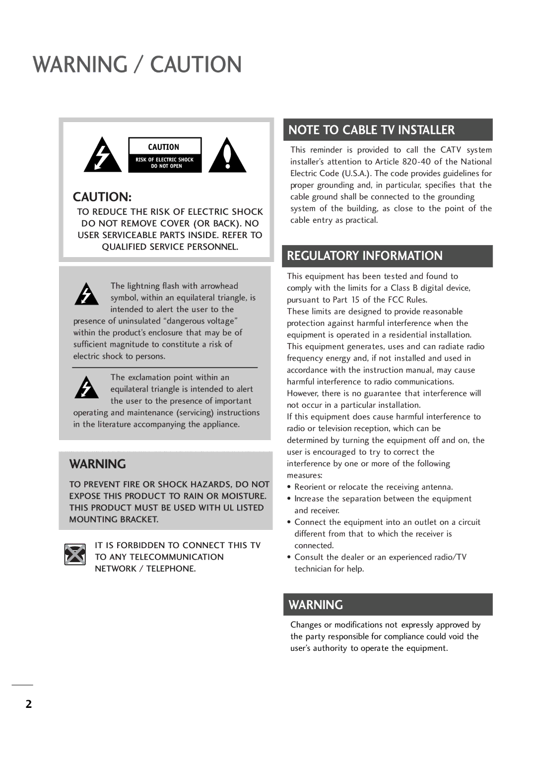 LG Electronics 20LH1DC1 manual Regulatory Information 