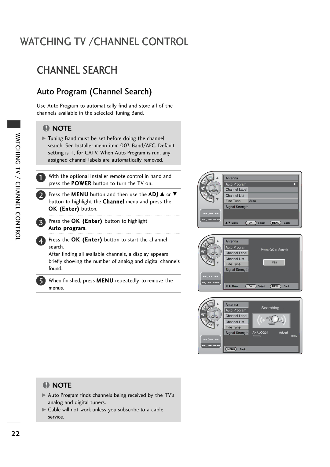 LG Electronics 20LH1DC1 manual Auto Program Channel Search, Watching TV, Control 