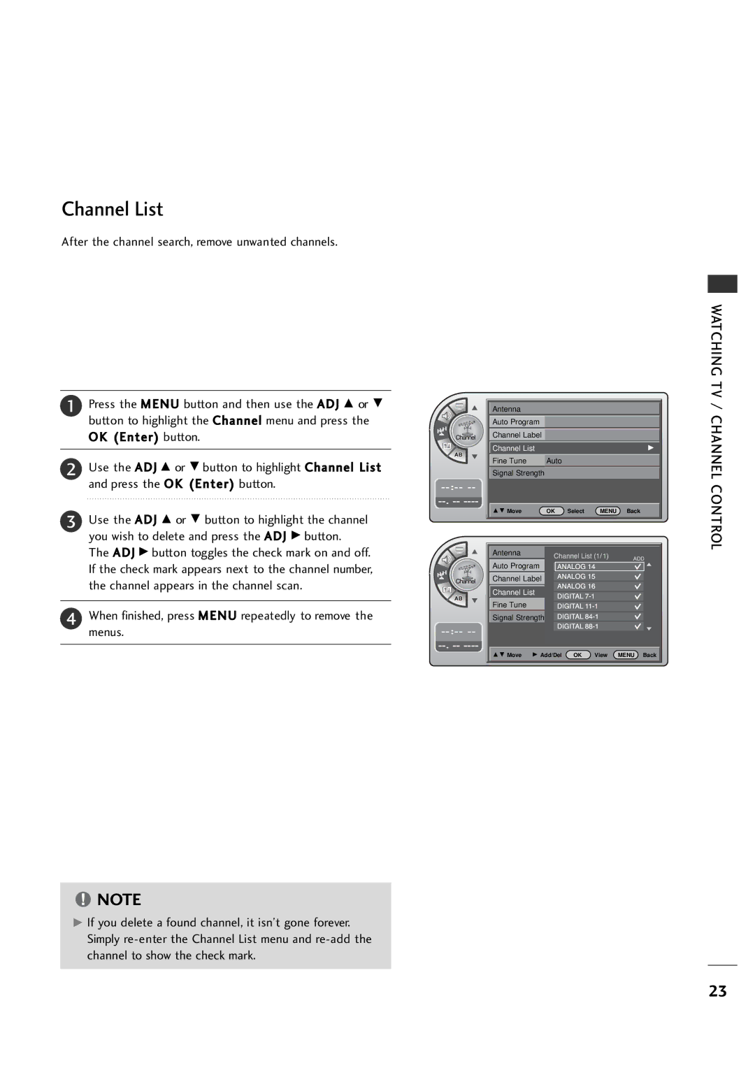 LG Electronics 20LH1DC1 manual Channel List, Watching TV / Channel 