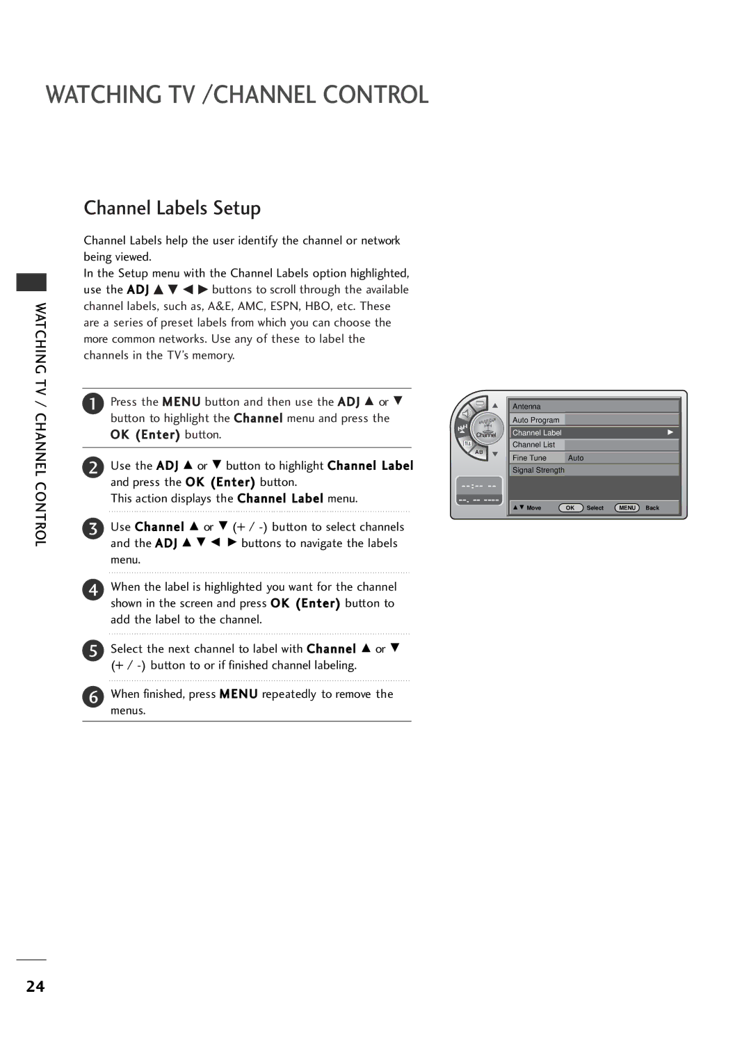 LG Electronics 20LH1DC1 manual Channel Labels Setup, Add the label to the channel 