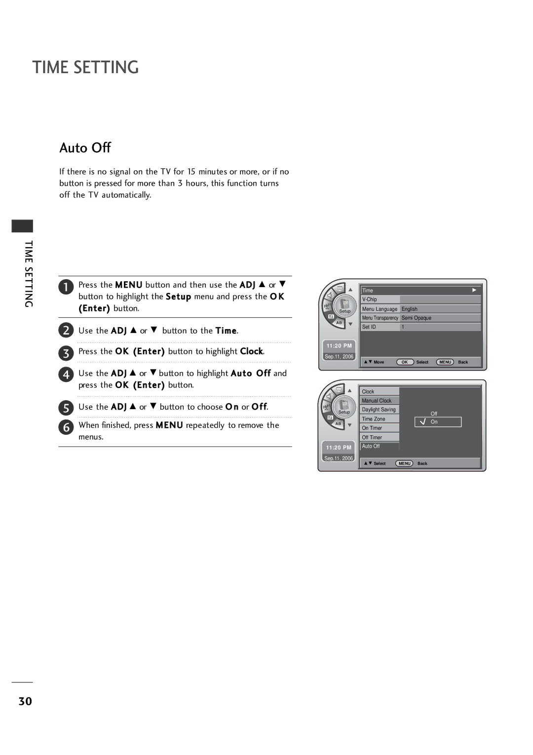 LG Electronics 20LH1DC1 manual Auto Off, Time 