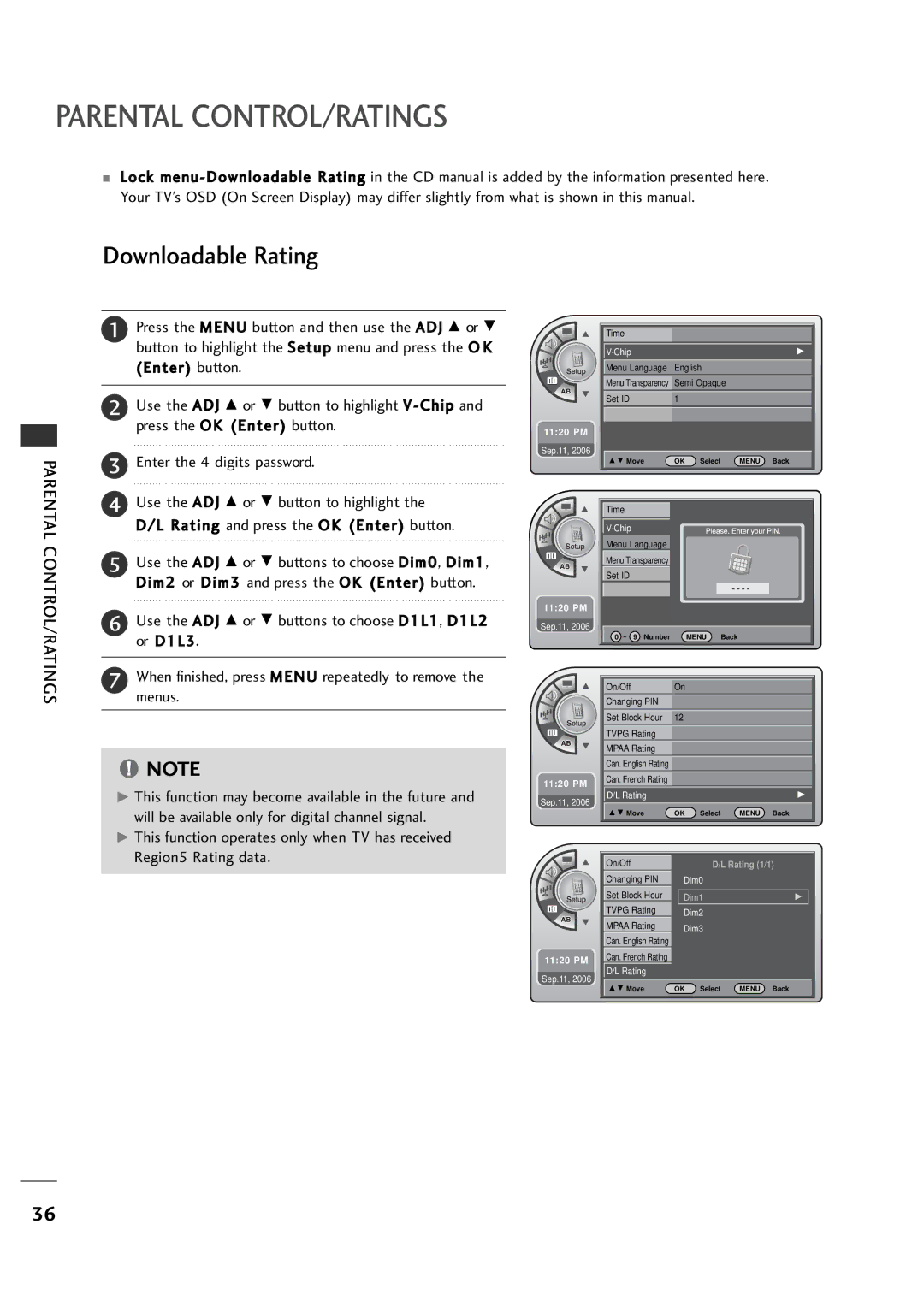 LG Electronics 20LH1DC1 manual Downloadable Rating, Parental CONTROL/RATINGS 