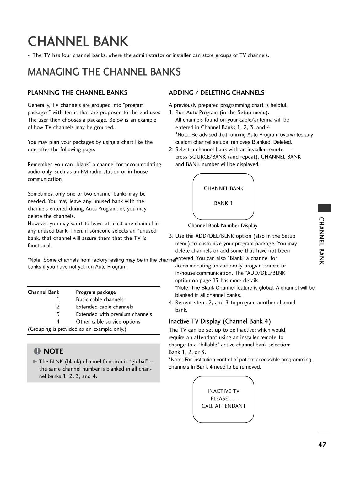 LG Electronics 20LH1DC1 manual Managing the Channel Banks 