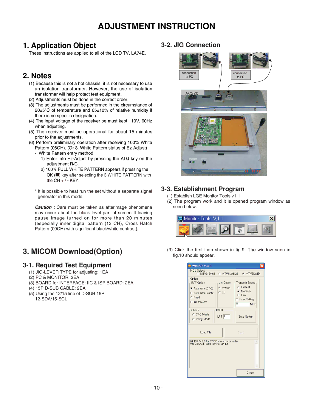 LG Electronics 20LS7D(C)-UB service manual Adjustment Instruction, Application Object 