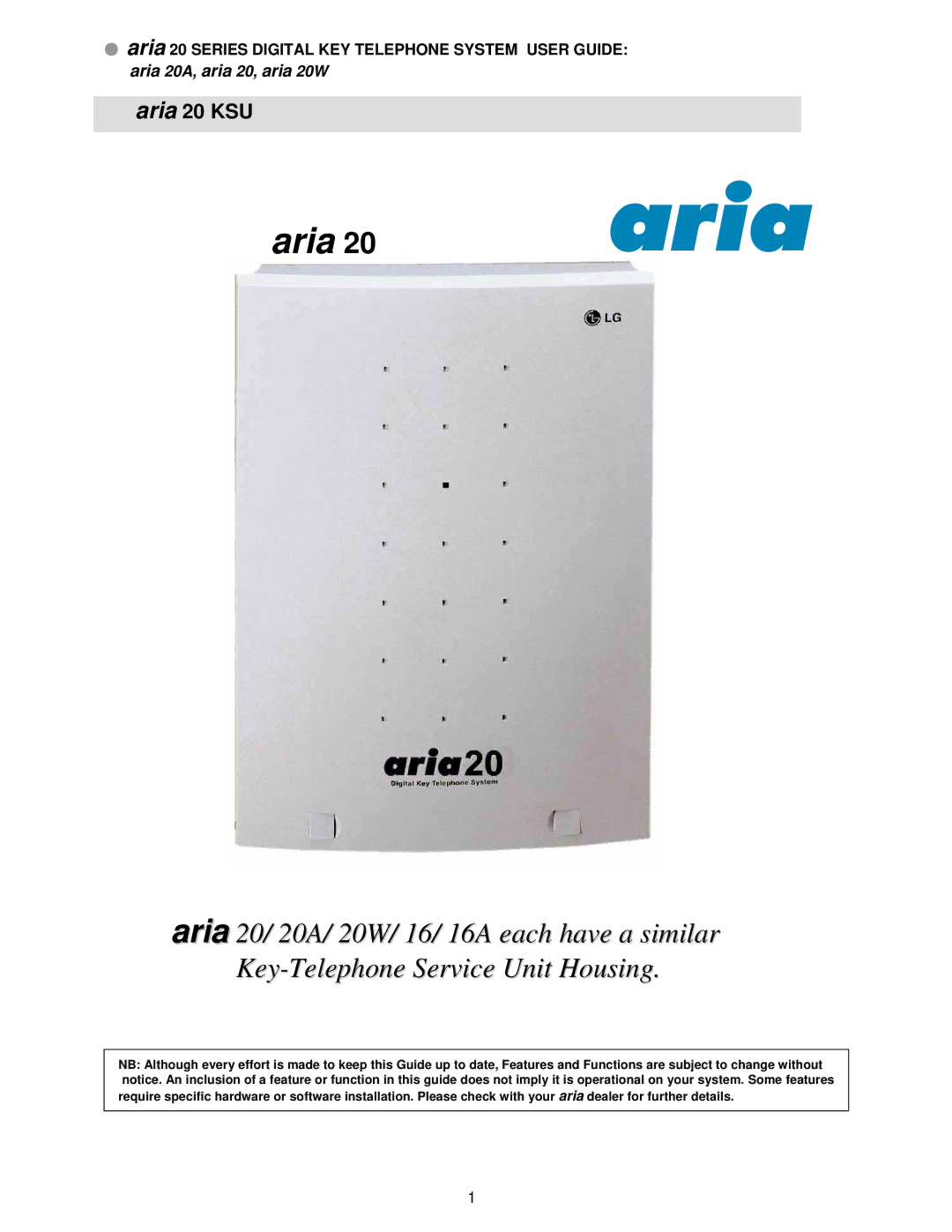 LG Electronics 20W, 20A manual Aria 