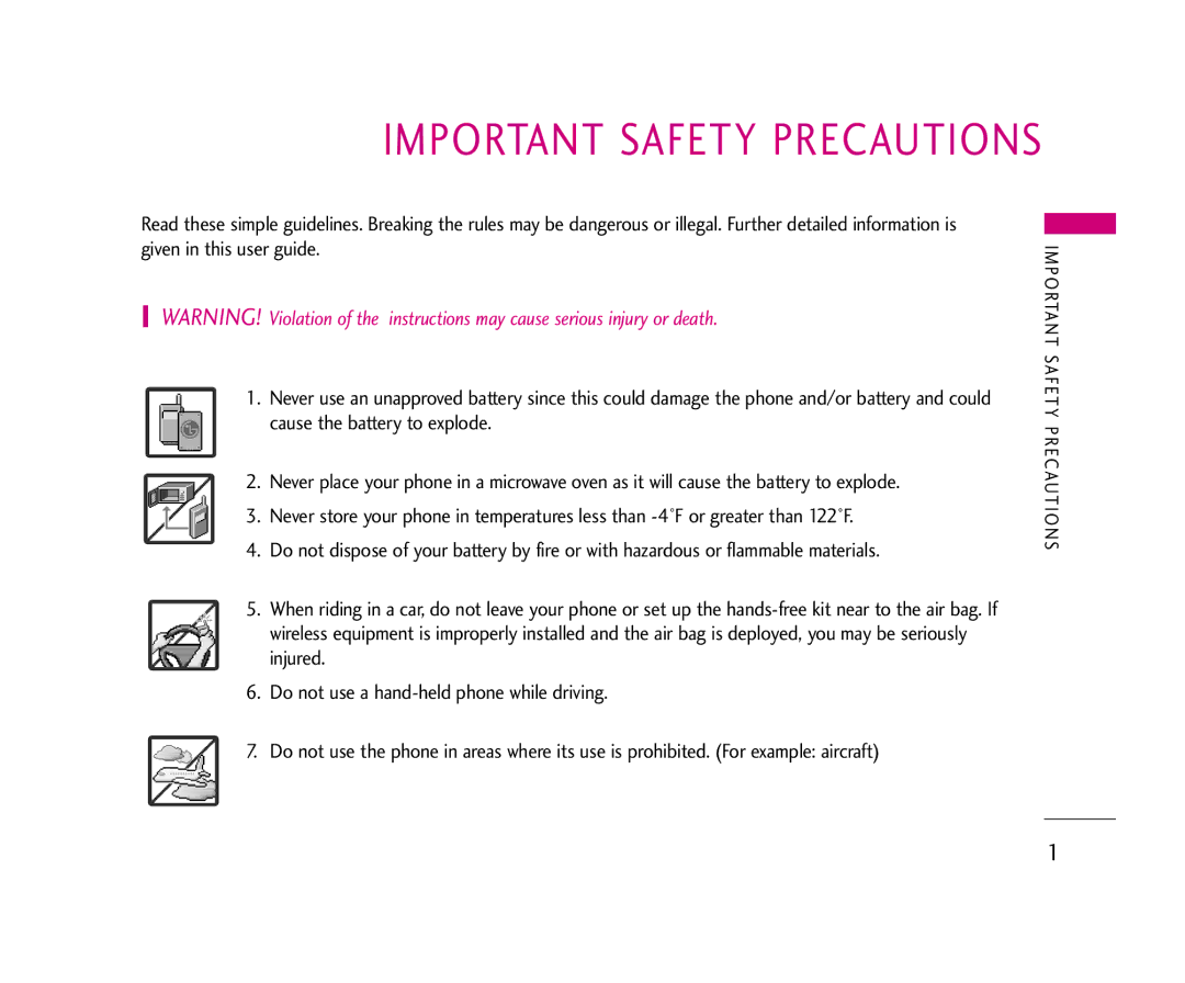 LG Electronics 210 manual Important Safety Precautions 