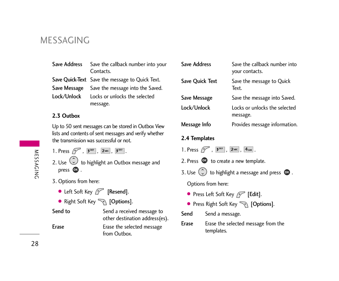 LG Electronics 210 manual Outbox, Templates 