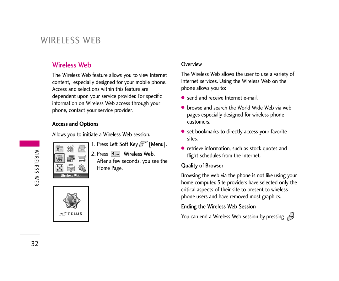 LG Electronics 210 manual Wireless WEB, Wireless Web 