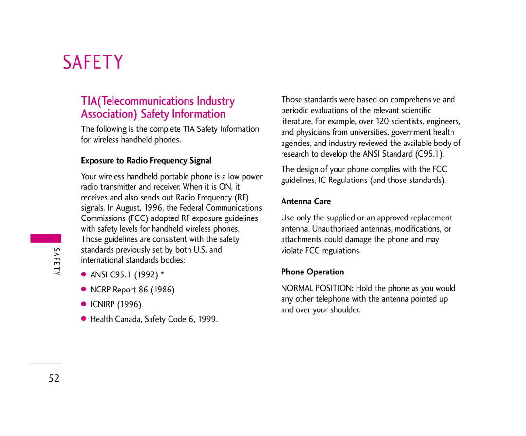 LG Electronics 210 manual TIATelecommunications Industry, Association Safety Information 