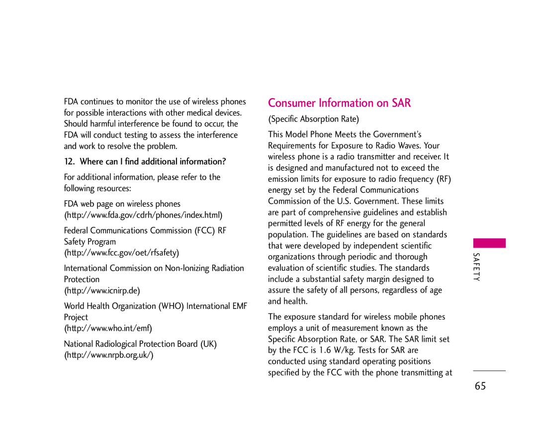 LG Electronics 210 manual Consumer Information on SAR, Where can I find additional information?, Specific Absorption Rate 