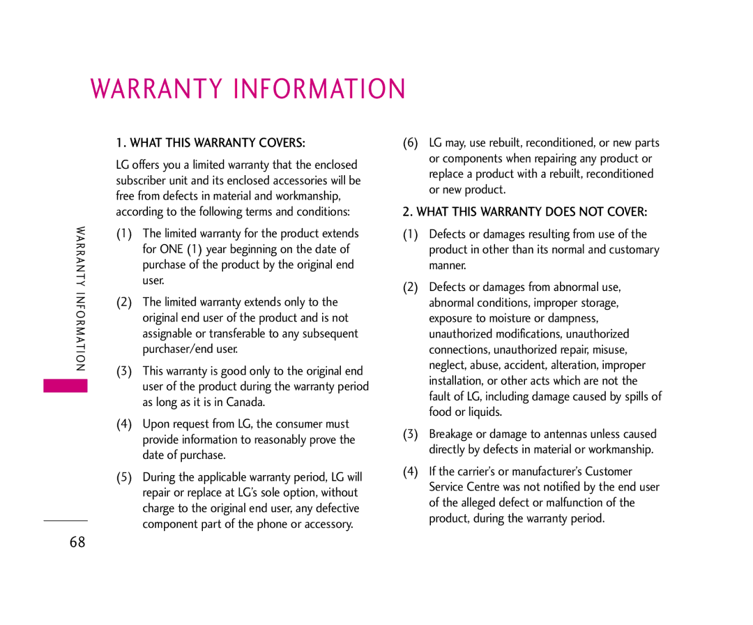 LG Electronics 210 manual Warranty Information, What this Warranty Covers 