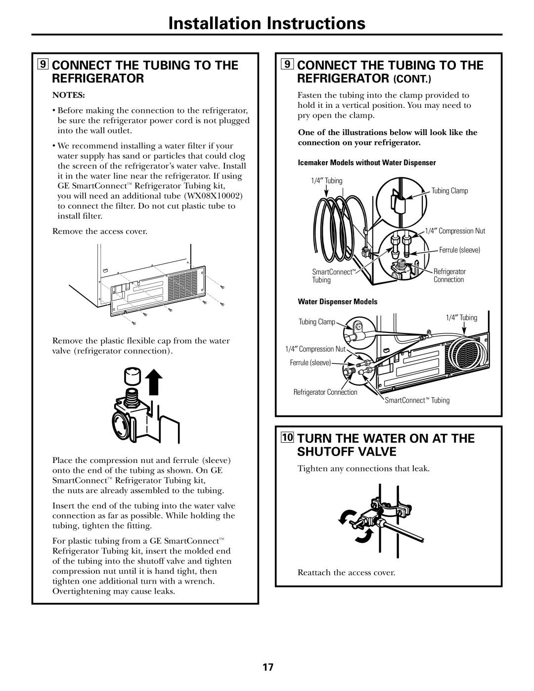 LG Electronics 25, 22 owner manual Connect the Tubing to the Refrigerator, Turn the Water on AT the Shutoff Valve 