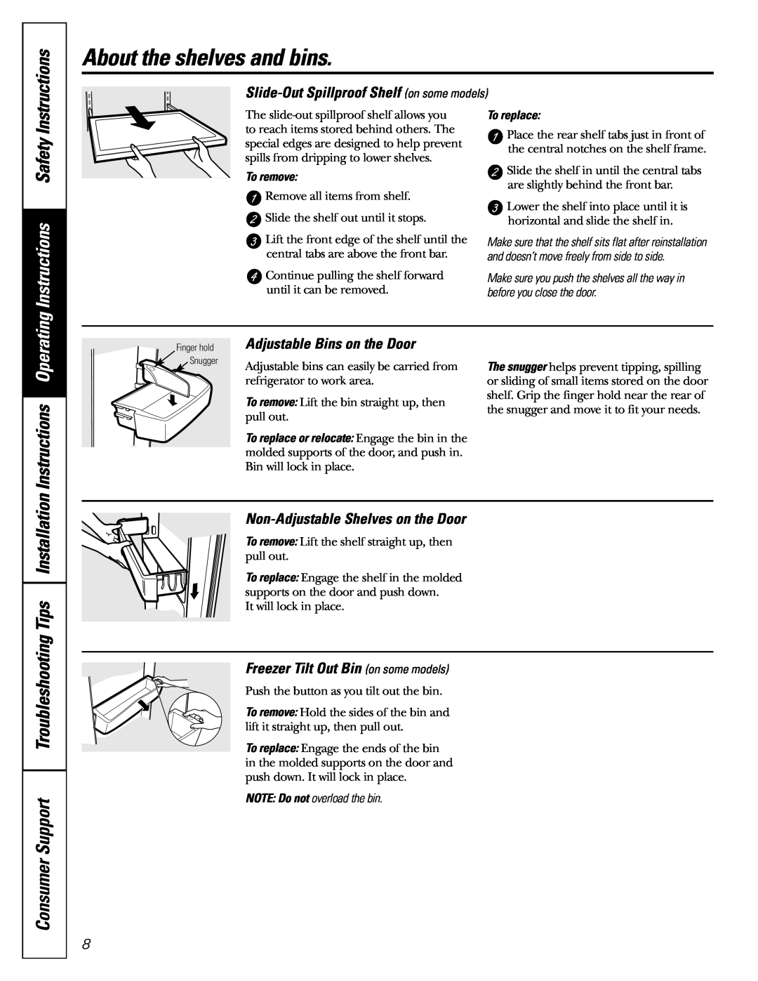 LG Electronics 22, 25 Instructions Safety, Instructions Operating, Slide-OutSpillproof Shelf on some models, To remove 