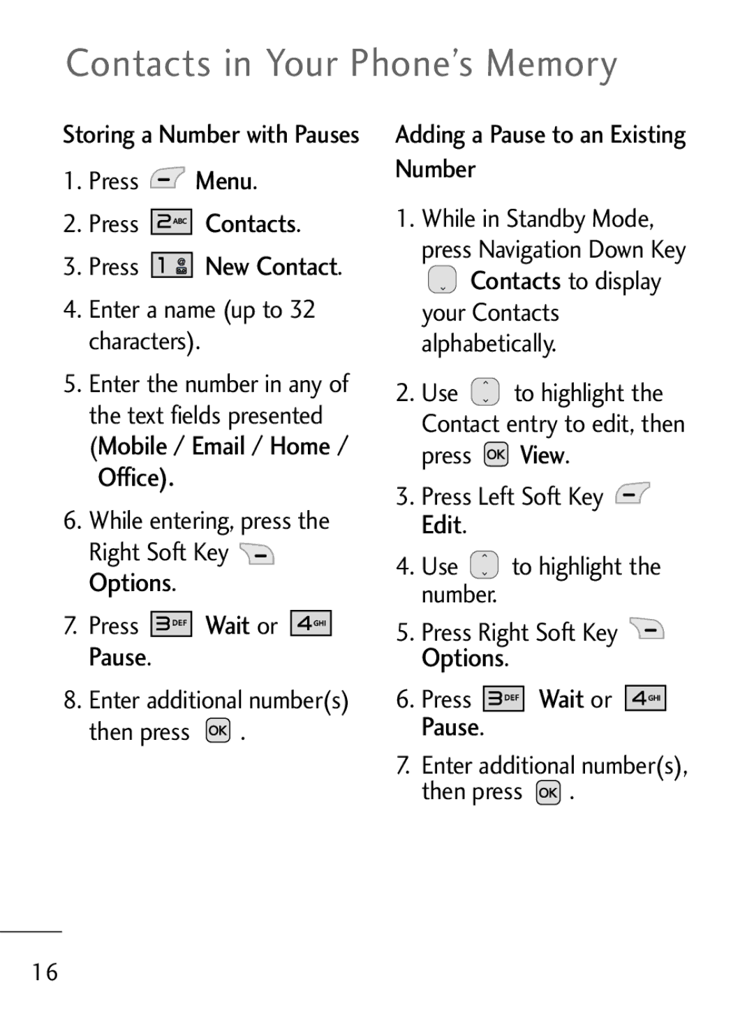 LG Electronics 221C manual Contacts in Your Phone’s Memory, Contacts New Contact 