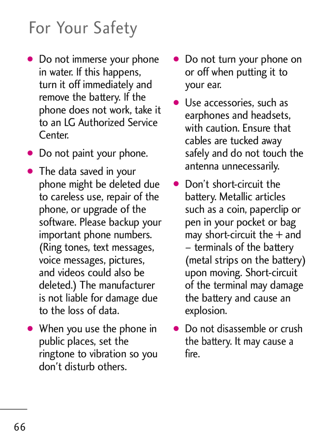 LG Electronics 221C manual Do not paint your phone, Do not turn your phone on or off when putting it to your ear 