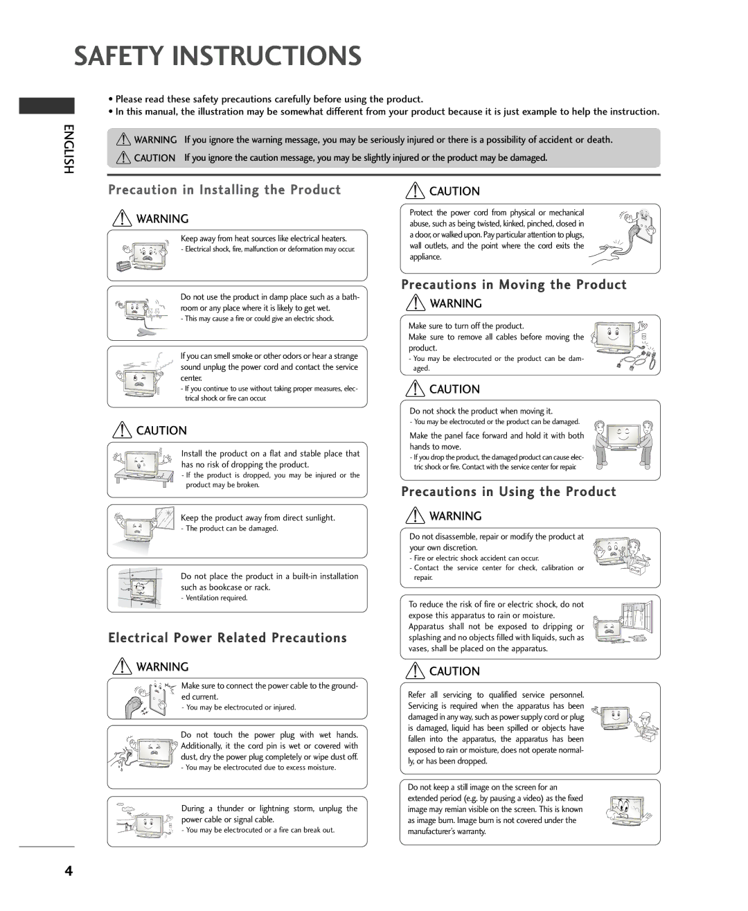 LG Electronics 2222LLSS44DD**, 1199LLSS44DD** owner manual Safety Instructions 