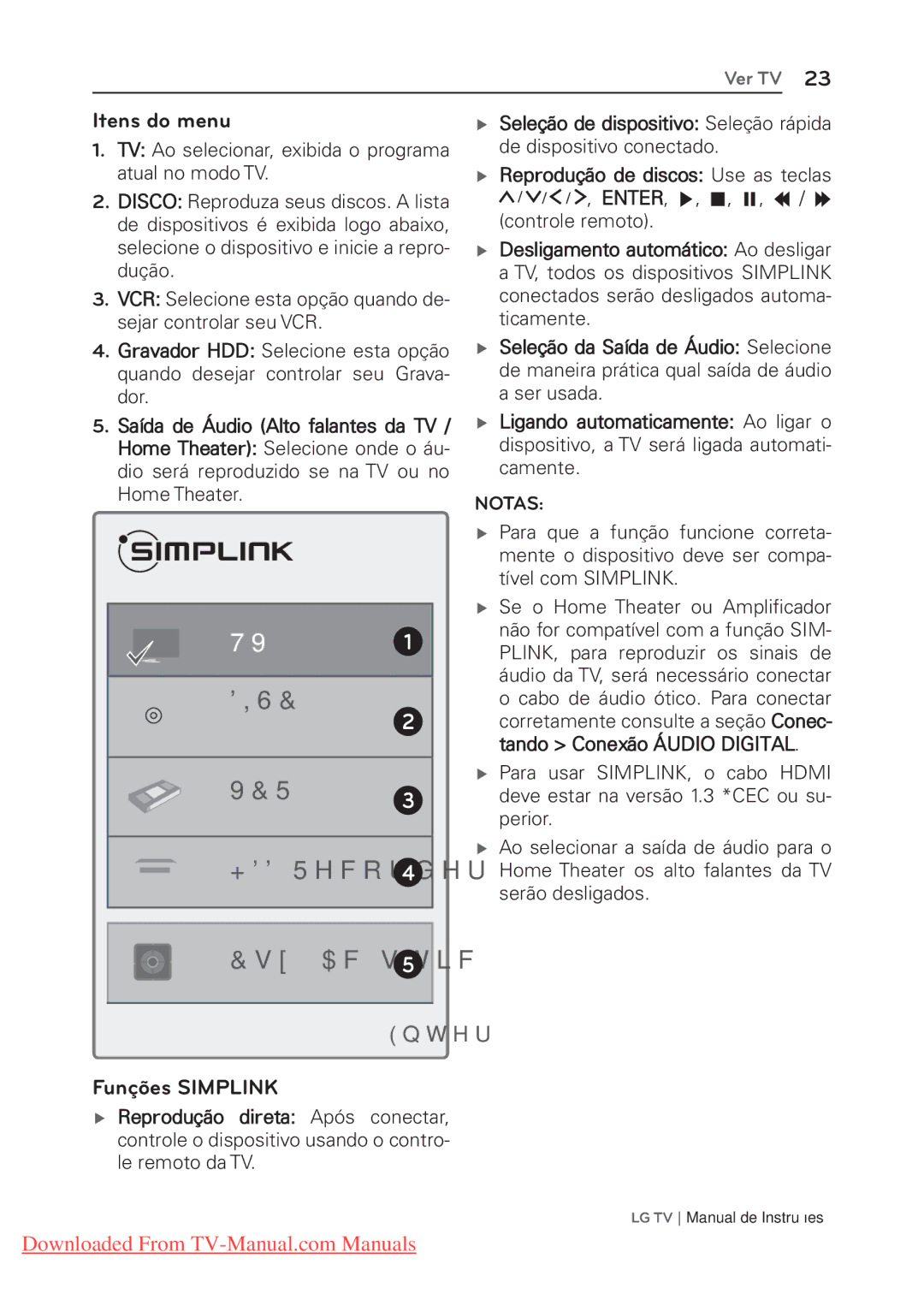 LG Electronics 22/26/32LK311C, 22/26/32LK310 manual Itens do menu, Funções Simplink,  Seleção de dispositivo Seleção rápida 