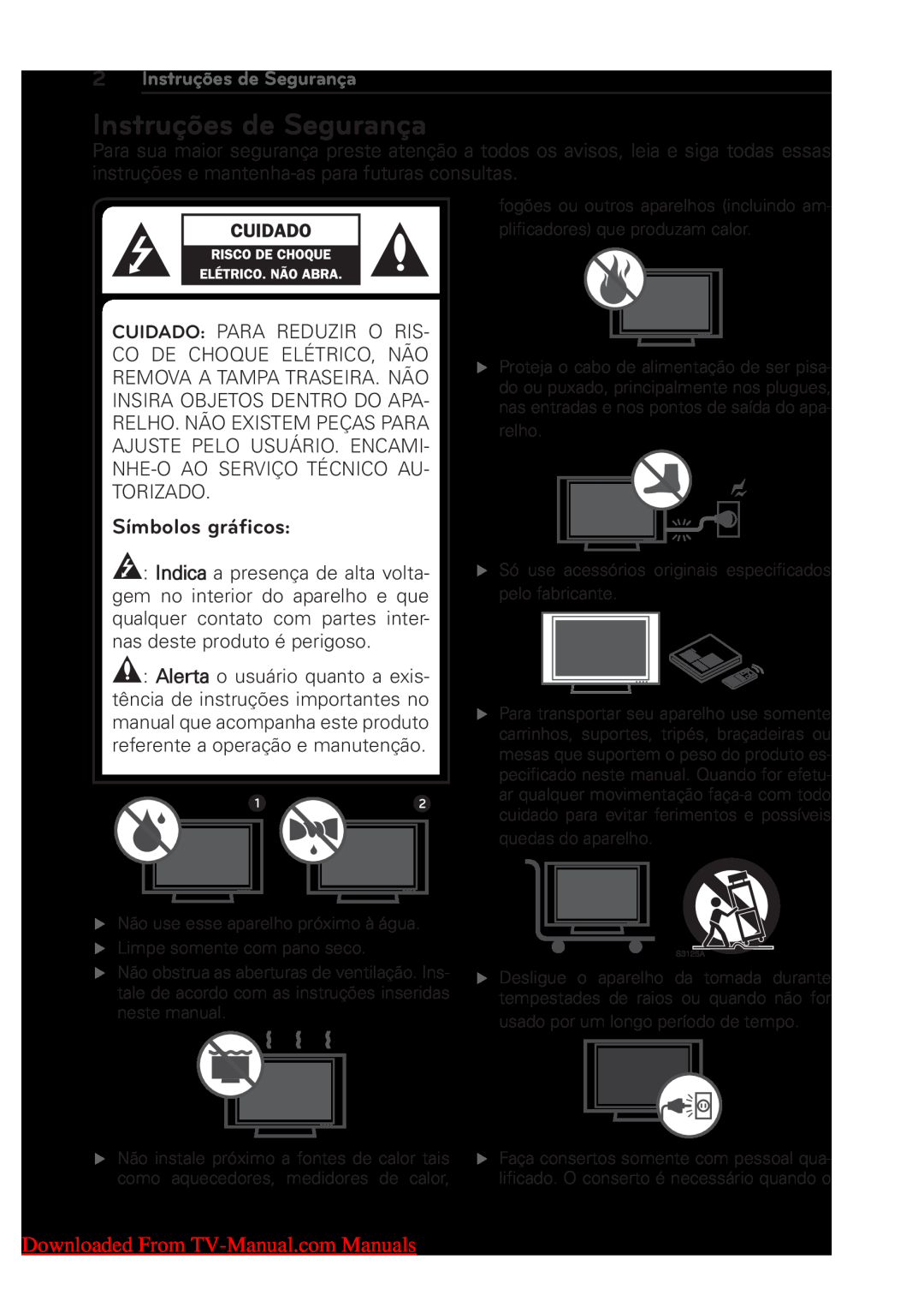 LG Electronics 22/26/32LK311C manual Instruções de Segurança, Símbolos gráﬁcos, Downloaded From TV-Manual.com Manuals 