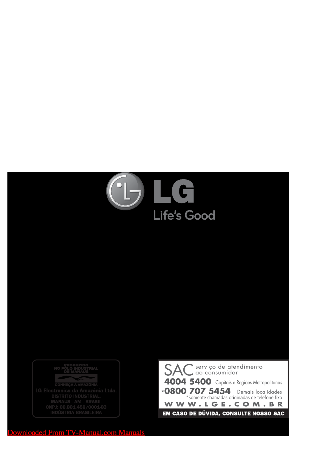 LG Electronics 22/26/32LK311C, 22/26/32LK310 Downloaded From TV-Manual.com Manuals, Em Caso De Dúvida, Consulte Nosso Sac 